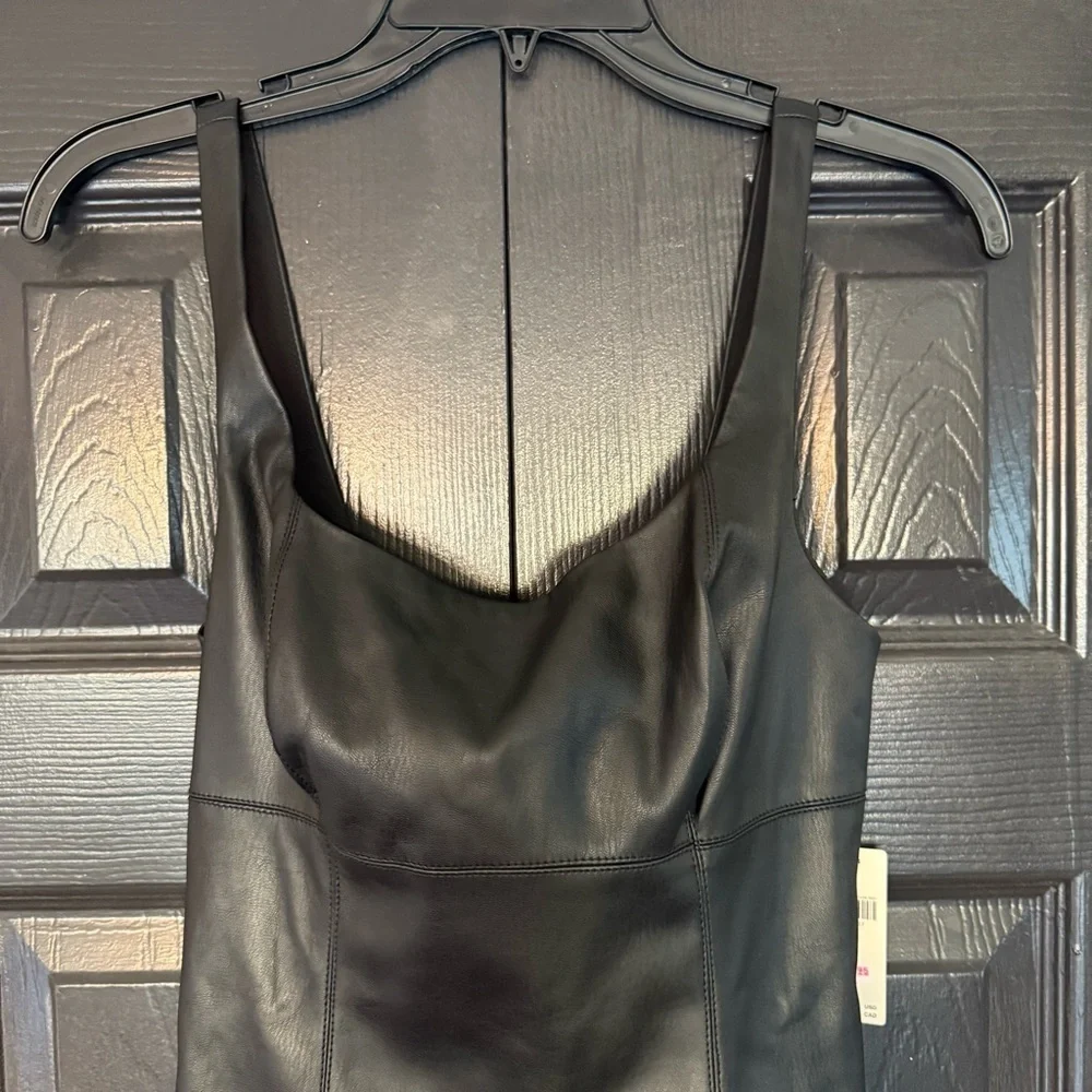 NWT Maeve Anthropologie Square-neck leather black dress S - Picture 9 of 15